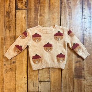 Cloud Island Tan Sweater 12 months bear design spring knit neutral